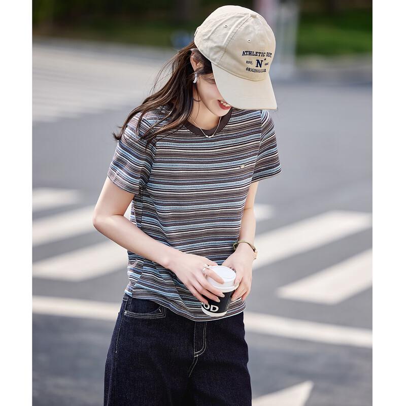 Women's Striped Color Block Round Neck T-Shirt