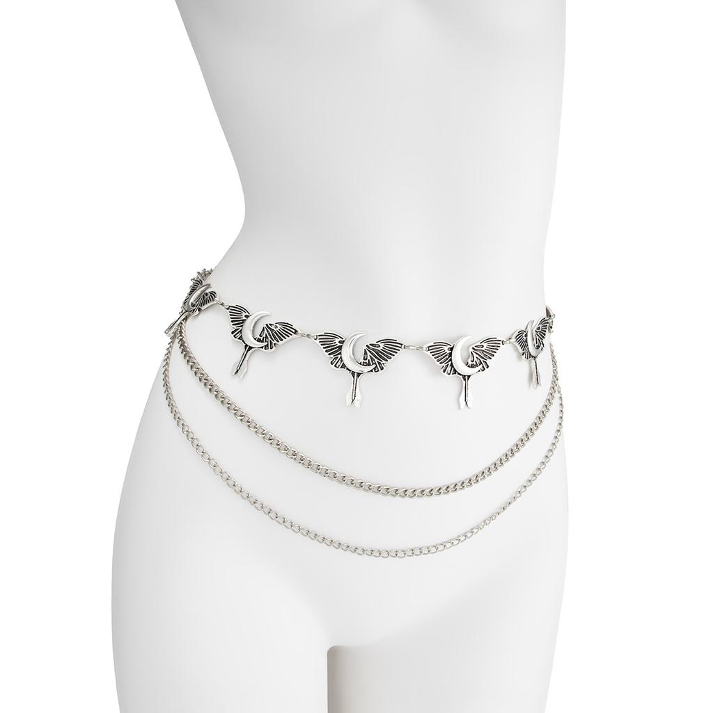 Punk Style Spider Web Pendant Multi-Layer Body Chain Vintage Crescent Moon Joint Waist Chain for Women Men Unisex Streetwear Accessory