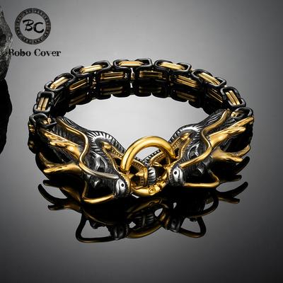 Men's Norse Dragon Bracelet Viking King Chain Bangle Stainless Steel Mix Gold Color Never Fade Punk Jewelry Gift for Him