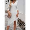 Women Slim V-neck Slit Sweater Dress