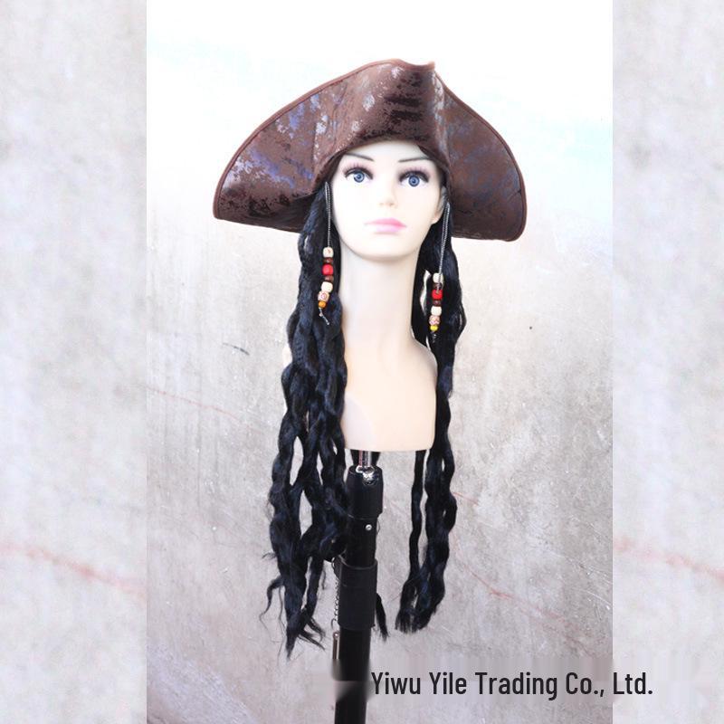 Caribbean Pirate Captain Hook Cosplay Wig & Hat with Curly Hair