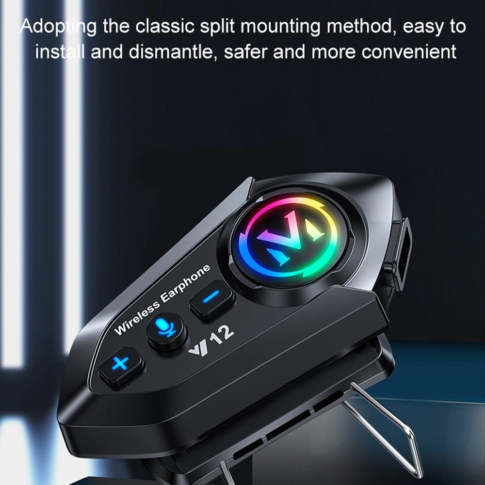 Motorcycle Helmet Bluetooth Headset with RGB Light Effect, Long Battery Life, FM Radio