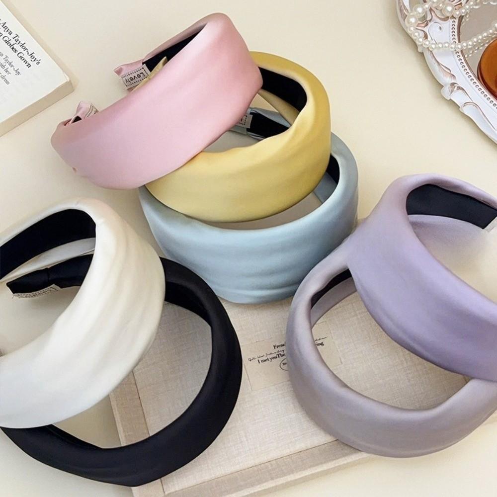 Wide-Brimmed Satin Headband Solid Color Hair Hoop Band New Silk Hair Band Girls