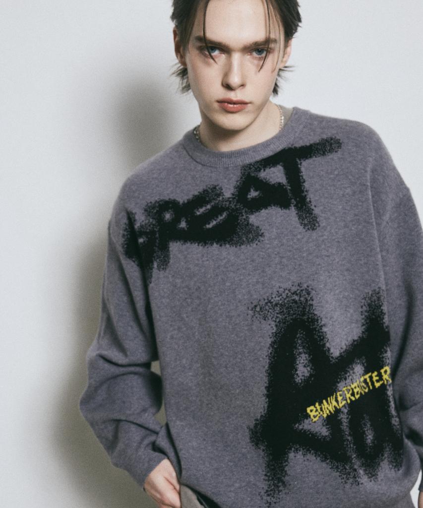 BUNKERBUSTER Lettering Halftone Pullover Knit Mq1Su042_Melange Grey