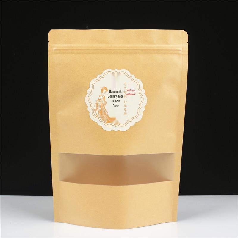 Handcrafted Donkey-hide Gelatin Cake Kraft Paper Gift Bag, Half and One Jin Options, Self-sealing Packaging