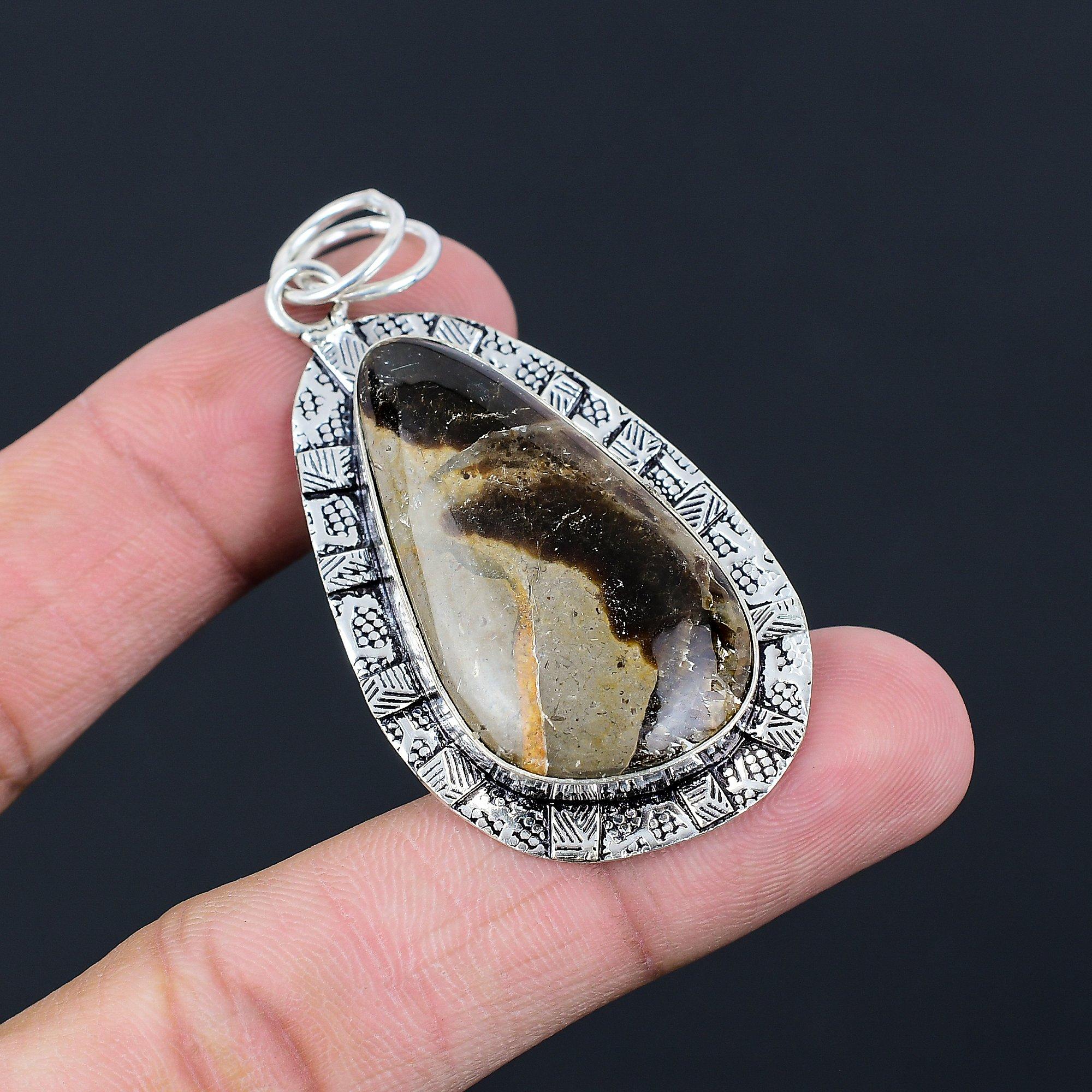 Halloween Sale Sterling Silver Pear Natural Septarian Art Deco Wedding Pendant