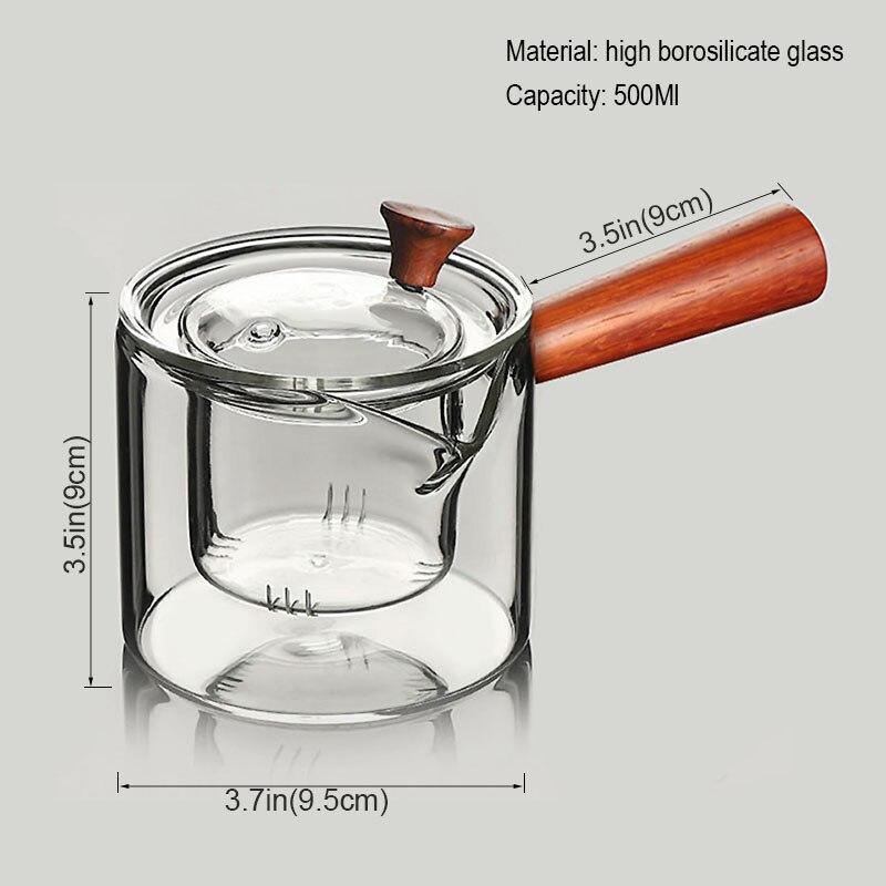 Teiera in vetro da 500 ml con infusore, filtro, bollitore, manico in legno, set da ufficio