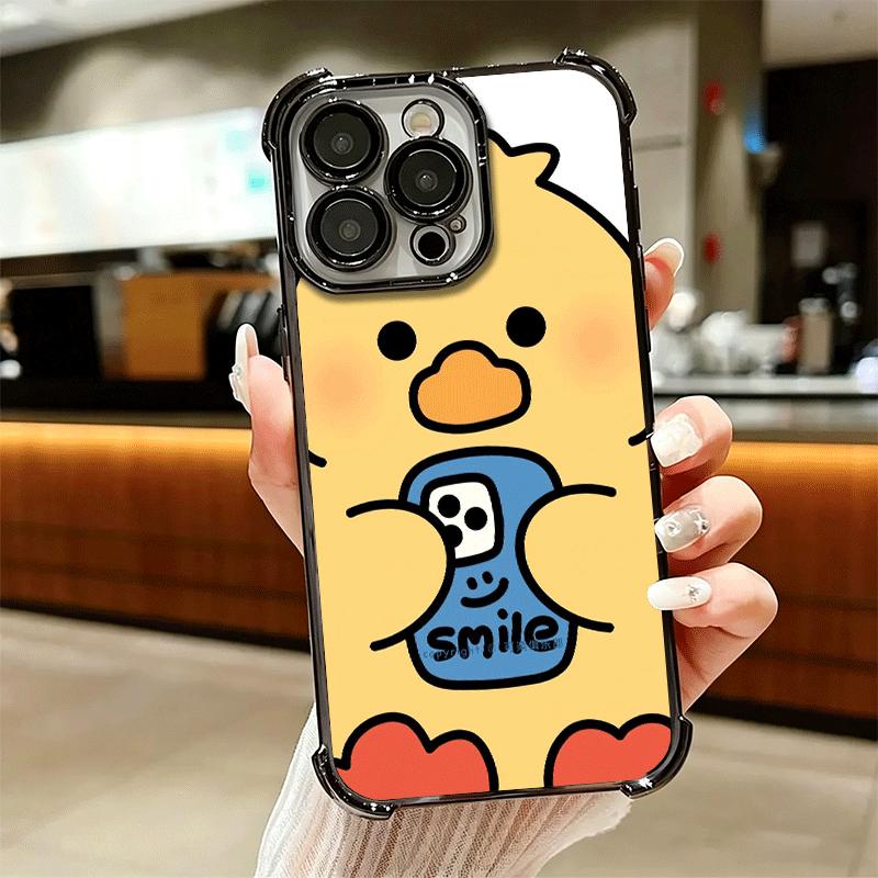 Cartoon Cute Duck Soft Phone Case For iPhone 15 16 17 Air 14 Pro Max 16E Plus 13 12 Mini Plating Anti-Fall Fundas