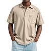 Men's Summer Solid Color Button Pocket Lapel Loose Raglan Short Sleeve Top