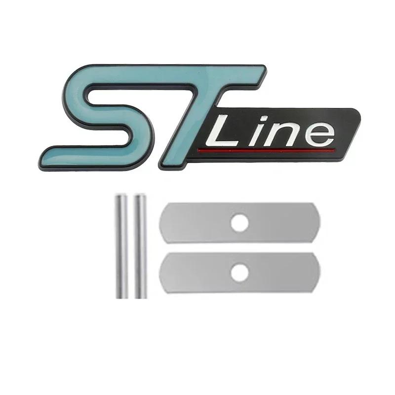 BKS1 Metal ST LINE Logo Front Grill Emblem Badge Car Rear Trunk Sticker Decals for Focus Kuga Fiesta Mondeo ESCAPE Ecoboost