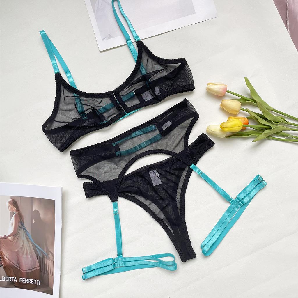 Sexy Lingerie Set Women's Underwear Push Up Bra And Panty Set Corset Solid Mesh Transparent Wirefree Sleepwear Garter Thongs