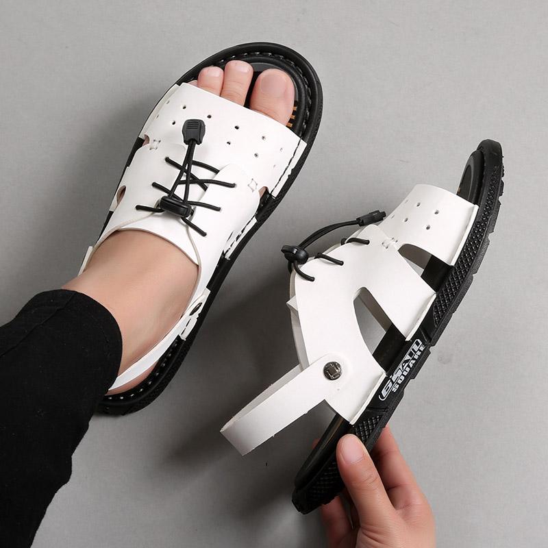 2024 New Summer Leather Dual-purpose Beach Sandals Men Slippers Holidays Sandals Beach Shoes Men Soft Breathable Casual Shoes