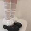 Women Tiered Ruffled Lace Leg Warmers See Through Mesh Footless Socks Vintage Sweet Bowknot Boot Cuff Leg Sleeve Cover