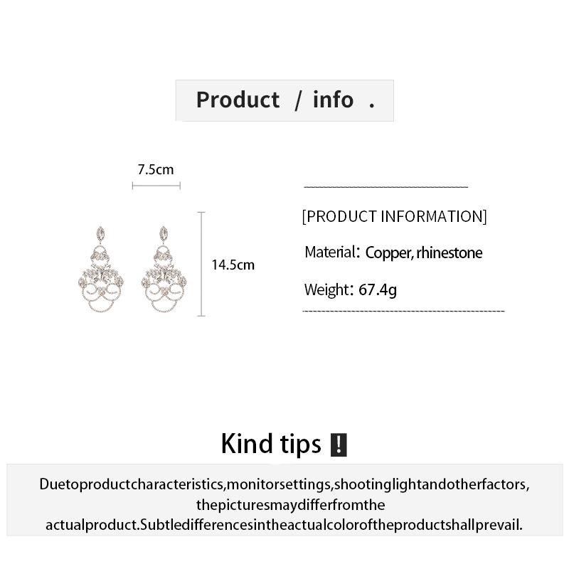 Silver Needle Luxury Full Diamond Hollow-Out Earrings, Retro Palace Style Exaggerated Drops, High-End Light Luxury Studs for Women
