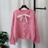 Autumn and winter new lace-up bow knitted cardigan loose soft waxy sweet gentle wind sweater jacket women's clothing