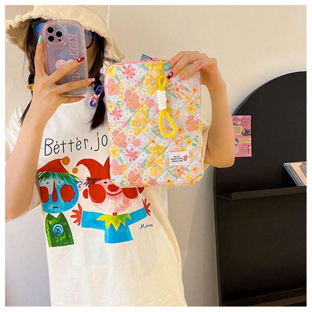 Floral Student Laptop Bag Puffy Tablet Sleeve Bag Cute Tablet Protective Case School