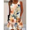 Sundress Floral  Print Women's Casual Sleeveless Tank Dress Summer Vacation Casual Retro Loose Plus Size Woman Clothing