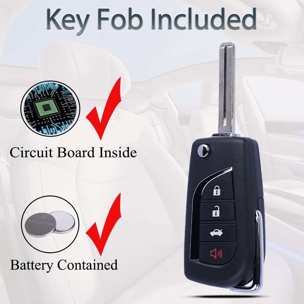 Key Fob Fits for Toyota Camry Corolla 2018    Keyless Entry Remote Control Flip Key Replacement FCC ID: HYQ12BFB P/N:89070-06790 4 Button H Chip