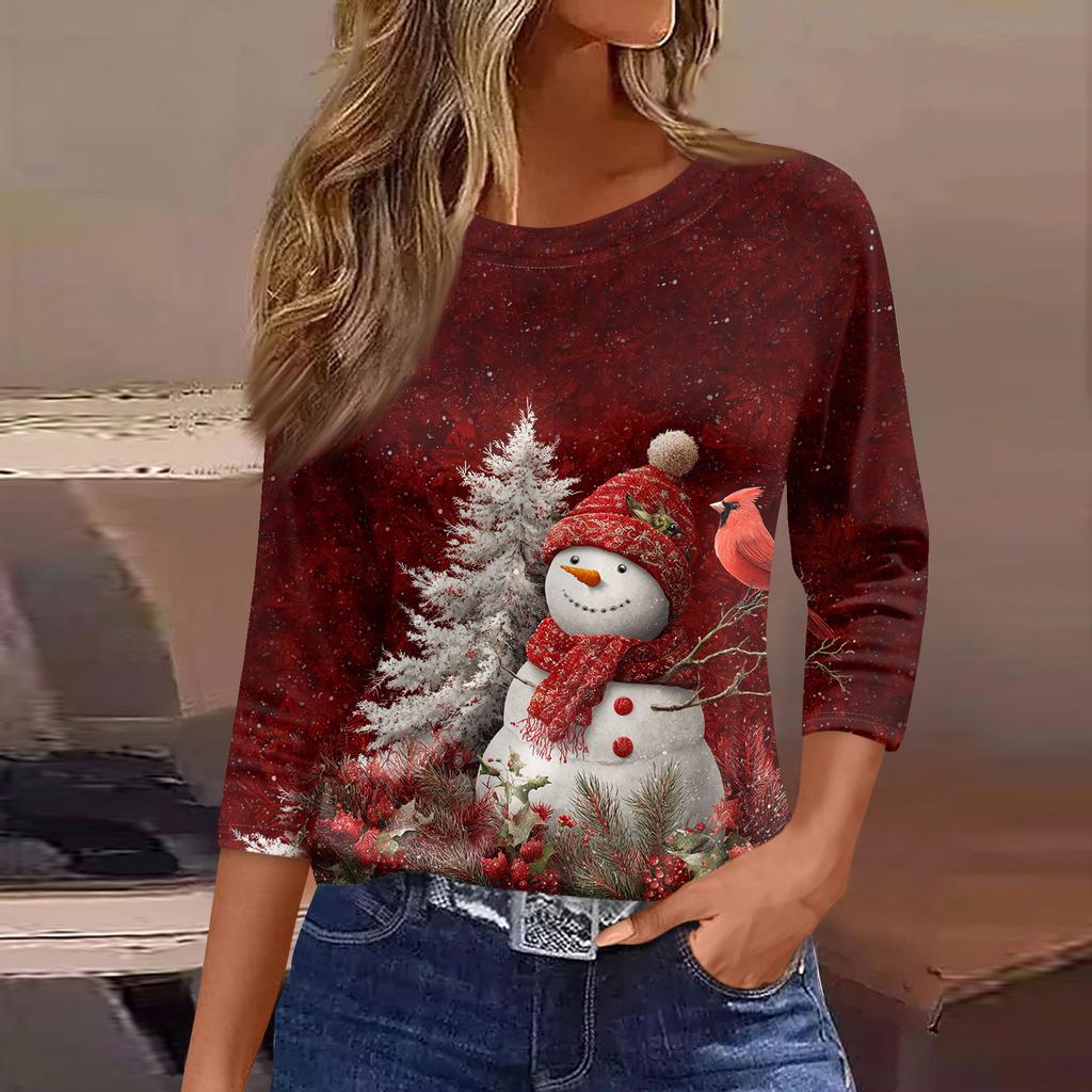 3/4 Sleeve Shirts For Women Print Graphic Tees Blouses Casual Plus Size Basic Tops Pullover