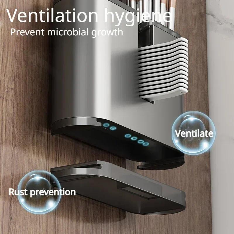 Kitchen Storage Chopsticks Tube Rack Wall-mounted Hanging Punch-free Drain Aluminium Chopsticks Cage Storage Kitchen Organizer