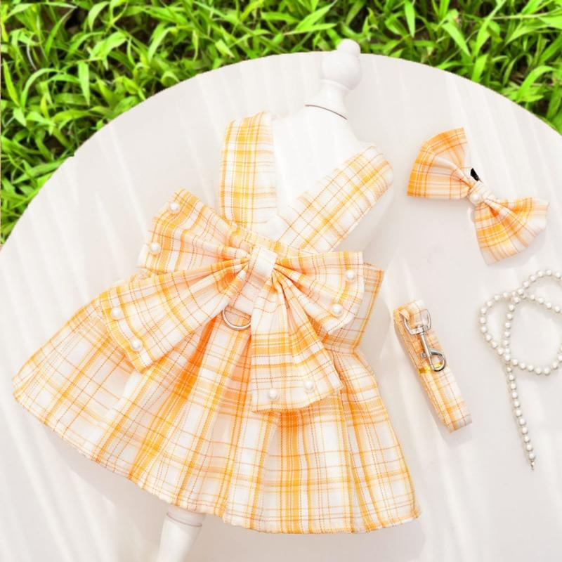 Pet JK Checkered Dog Skirt Chest Strap Leash Dog Walking Cat Vest Clothes Teddy Dog Fighting Supplies