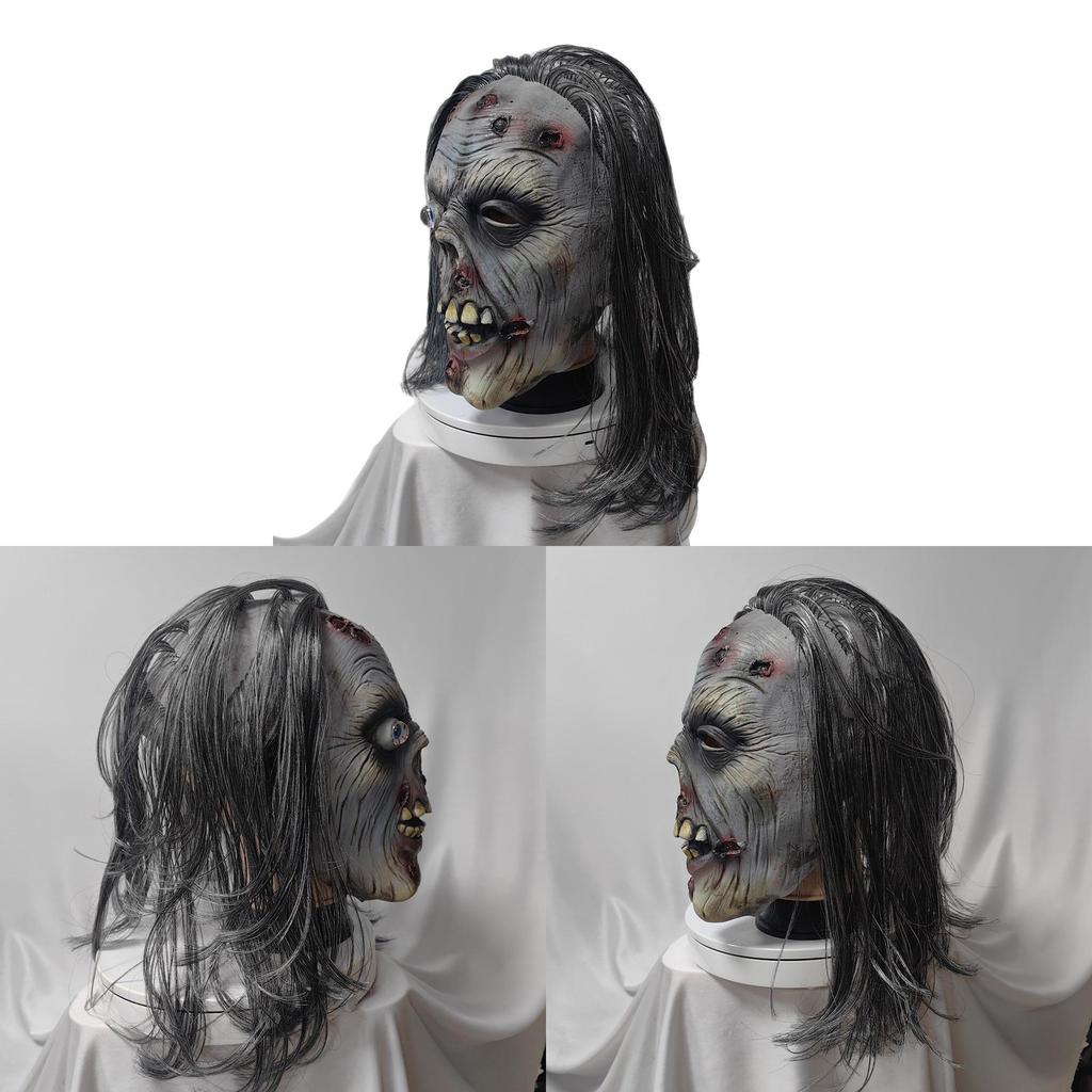 Horror Latex Zombie Mask With White Hair For Halloween Costume And Haunted House Decor