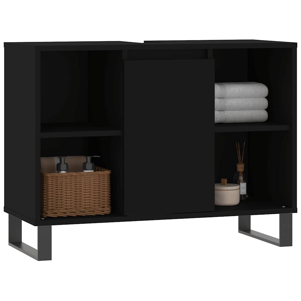 Minimalistischer quadratischer Badezimmerschrank mit zwei offenen Regalen an den Seiten, multifunktionaler Stauraum, 80x33x60 cm