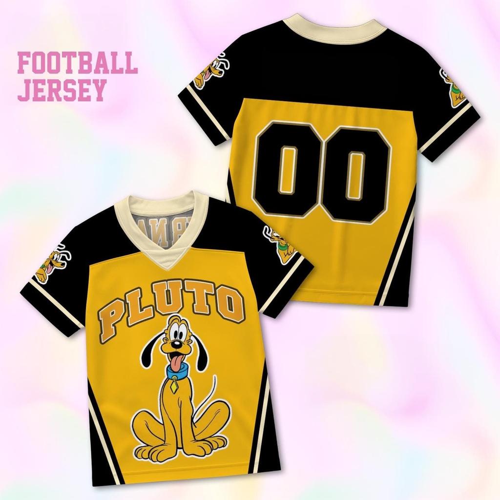 Kids Cartoon Donald Daisy Goofy Print V‑Neck Football Jersey T‑Shirt Girl Short Sleeve Sport Top Casual Loose Children Sportwear