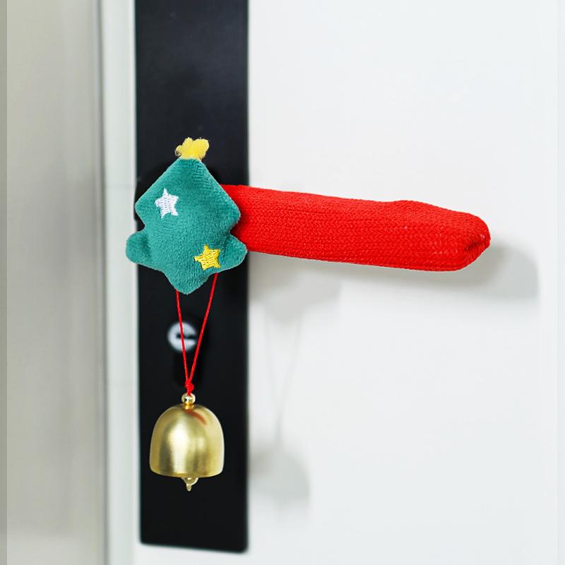 1PC Christmas Room Cloth Bell Door Handle Gloves Gift Cartoon Decoration Santa Claus Protective Cover Festival
