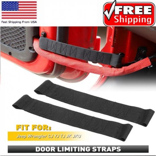 Pair Black Adjustable Door Limiting Straps For 1955-2006 Jeep Wrangler CJ/TJ/YJ