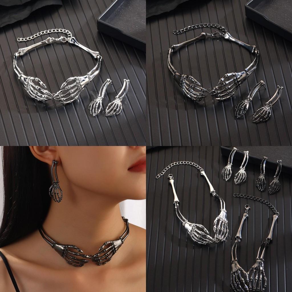 Gothic Punk Skeleton Accessory Set With Metal Bones And Pumpkin Skull For Cosplay Costumes