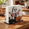 Festive Desktop Storage Ornament Halloween Ghost Wooden Napkin Holder, Cute Paper Towel Decorative Cartoon Tray Stand, Freestanding Tissue Dispenser