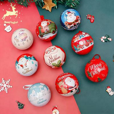 1PC Christmas Round Ball Box Tinplate Candy Box Christmas Tree Decorations Candy Jar Xmas Tree Hanging Ball Candy Cans Kids Gift