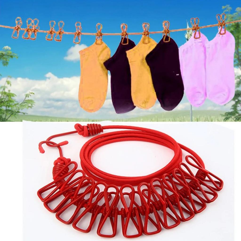 Outdoor Camping Travel Home Colourful 12 Clip Clothesline Self-driving Tour Portable Windproof Non-slip Sun Drying Rope
