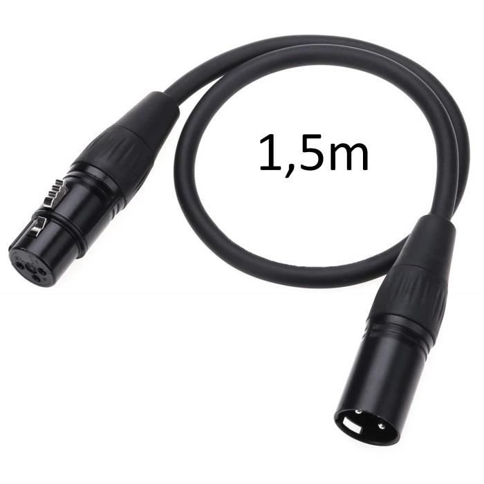 Câble XLR mâle XLR femelle 3 broches - 1,5m - Microphone Son Enceinte Amplificateur Console DMX Phonillico®