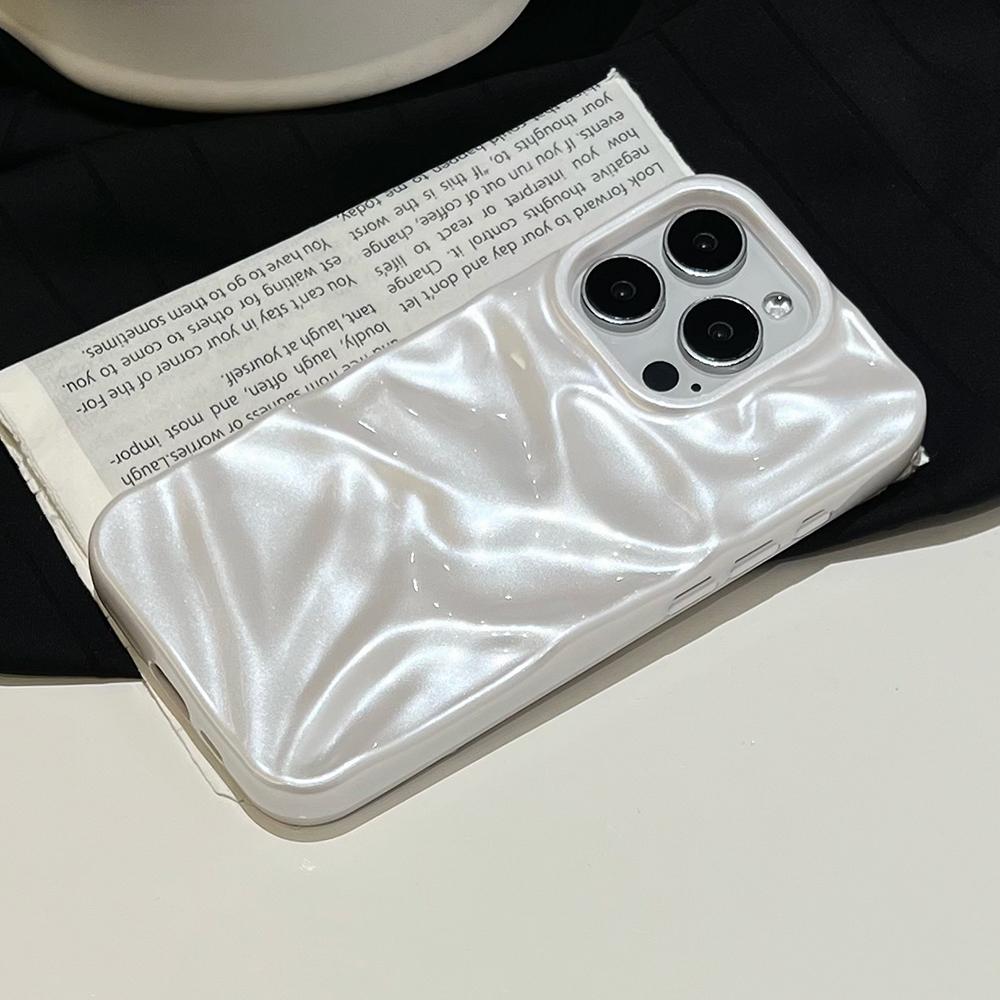 

3D Pearl White Water Ripple Pattern Phone Case For iPhone 17 16 15 14 13 12 11 Pro Max Soft Shockproof Silicone Cover iPhone Air