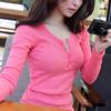 Women's Slim Fit Long Sleeve Ribbed Cotton T-Shirt - Fashionable Spring/Autumn Top 2024