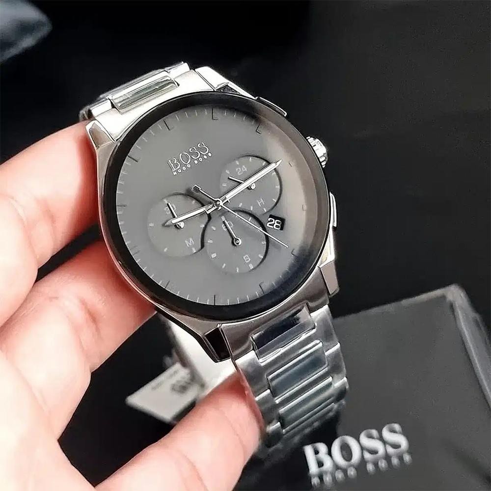 Hugo Boss 1513762 men's watch Silver strap Black dial 44 mm + box