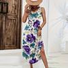 Rochie lungă casual pentru femei, croială largă, fără mâneci, cu imprimeu floral, fantă laterală, rochie de vară pentru plajă, ușoară, confortabilă, rochie de soare