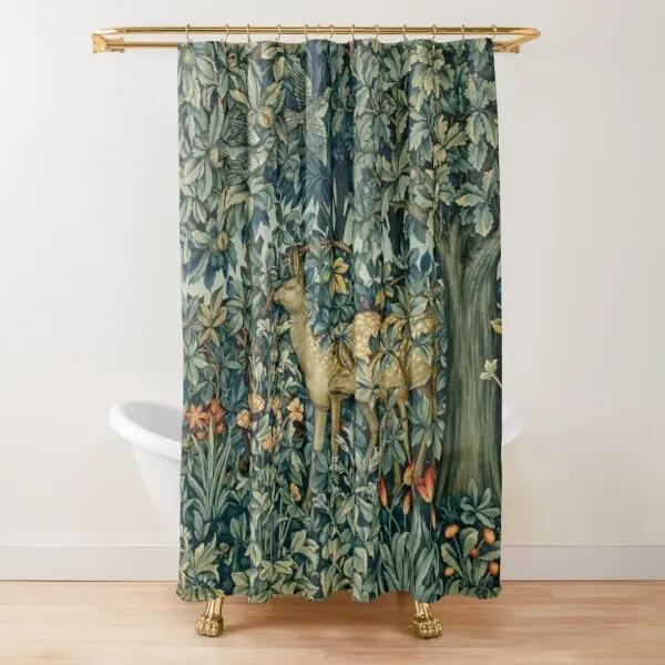 Animali del Bosco Fagiano e Volpe Tenda da Doccia Blu Verde Floreale Lepri Verdeggiante Tenda da Doccia per Bagno con 12 Ganci