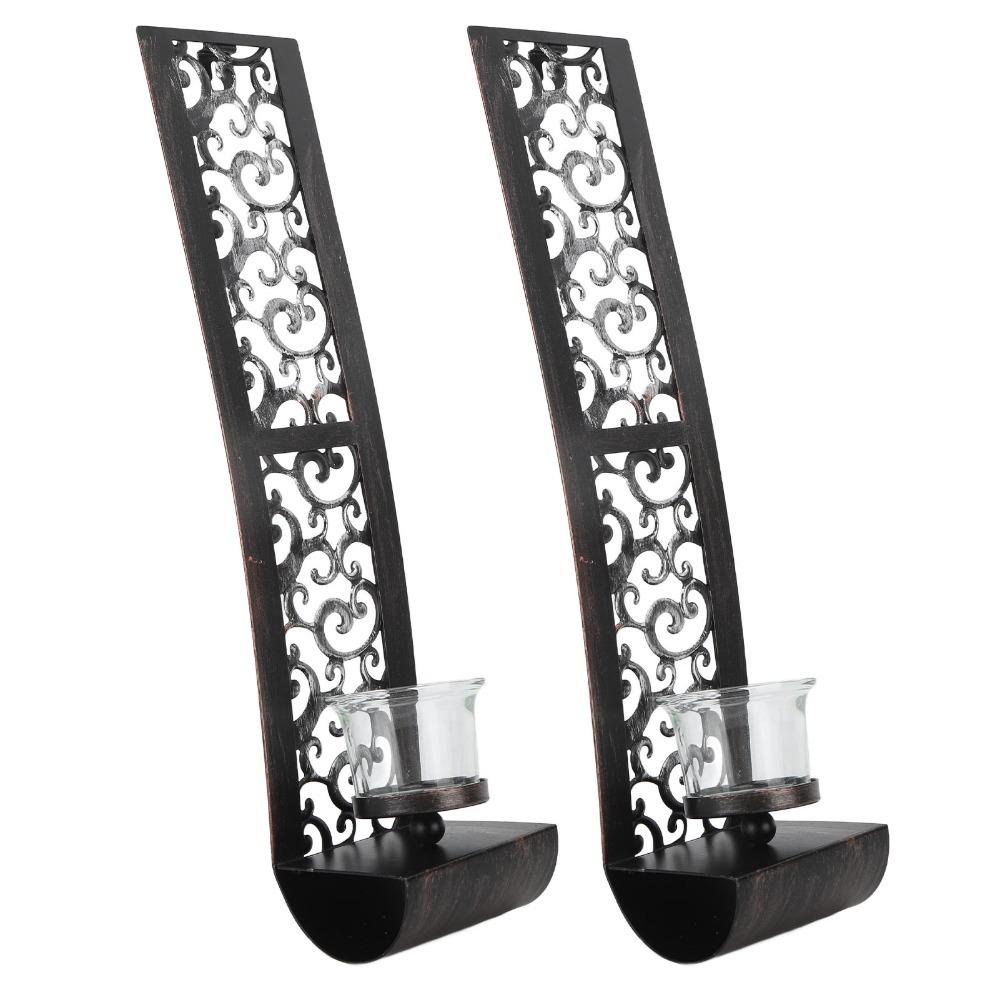 2pcs Balck Wall Candle Holder Iron Iron Wall Art Decorations Elegant Wall Candle Sconce for Office