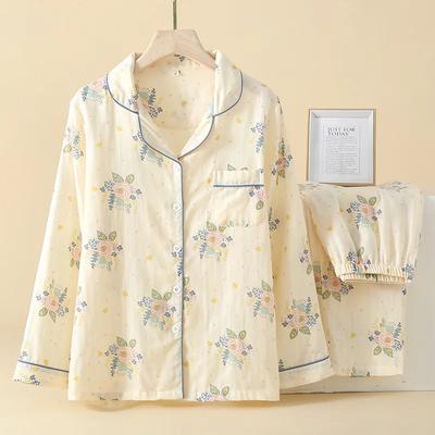 Neues Damen-Pyjama-Set für Frühling und Herbst 100% Baumwolle Damen Bedruckte Langarmhose Zweiteiliges Hausset