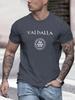 Mens Valhalla Nordic stylecasual round neck cotton shortsleeved Tshirt printed with Nordic warrior logo and axe pattern
