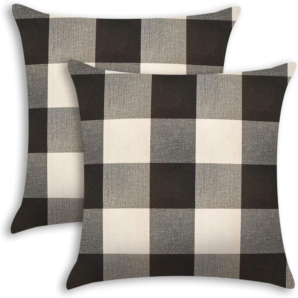Home Cushion Simple Cotton Linen Pillow Checkered Stripe Cushion Living Room Sofa Pillow Cover