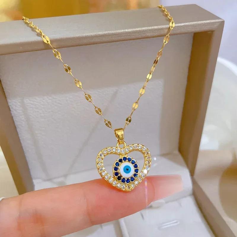 Trendigt Hjärtformat Halsband Guld Rostfritt Stål Zirkonia Smycken För Kvinnor Flickor Kärlek Fest Födelsedag Vardagspresent