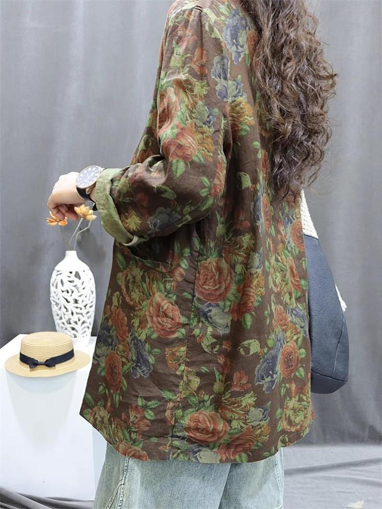 2026 New Women's Retro Print Cotton-Linen Long Sleeve Suit: Stylish, Casual, Versatile