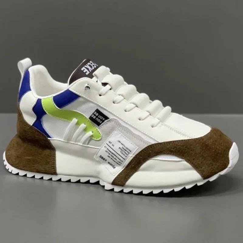 Fashion Man Sneakers Summer Mesh Moccasins Lace-up Leather Sports Four Seasons Casual Running Shoes Men's Comfortable Forrest Gump Shoe