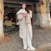 Winter Women Coat Long Length College Style Over Knee Big Collar Warm Lamb Wool Blend Jacket Trendy