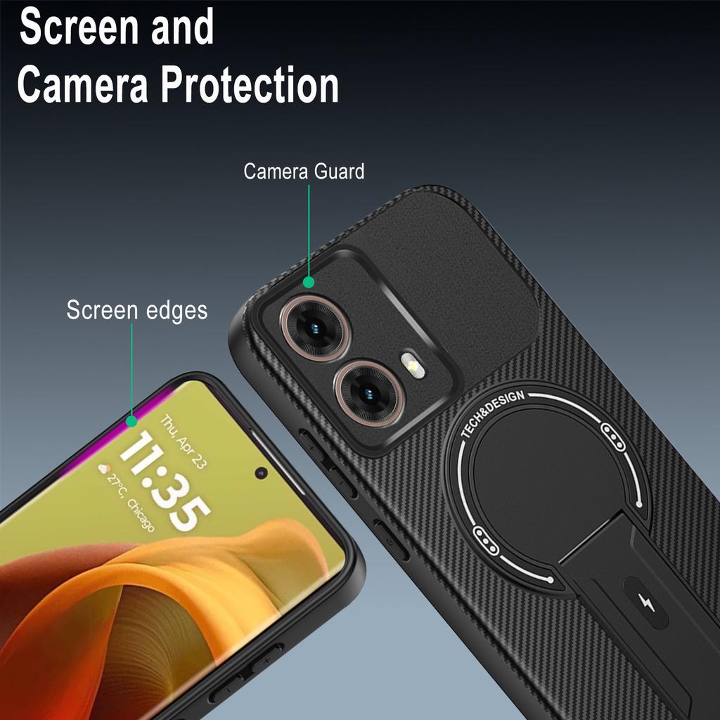 Pro Motorola Moto G85 5G Pouzdro Textura uhlíkových vláken PC+TPU Kryt na telefon se stojánkem