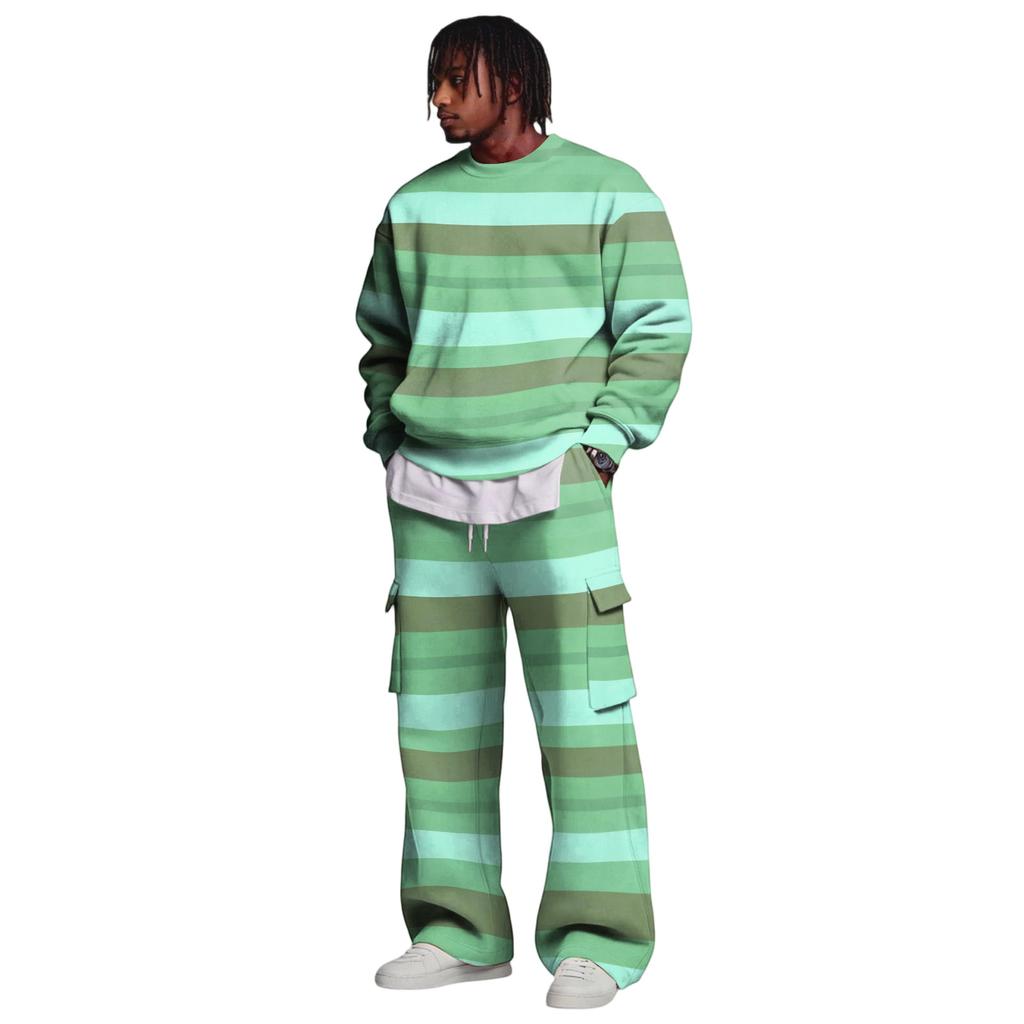 Set da Uomo con Felpa a Strati e Pantaloni Cargo con Vita Elasticizzata